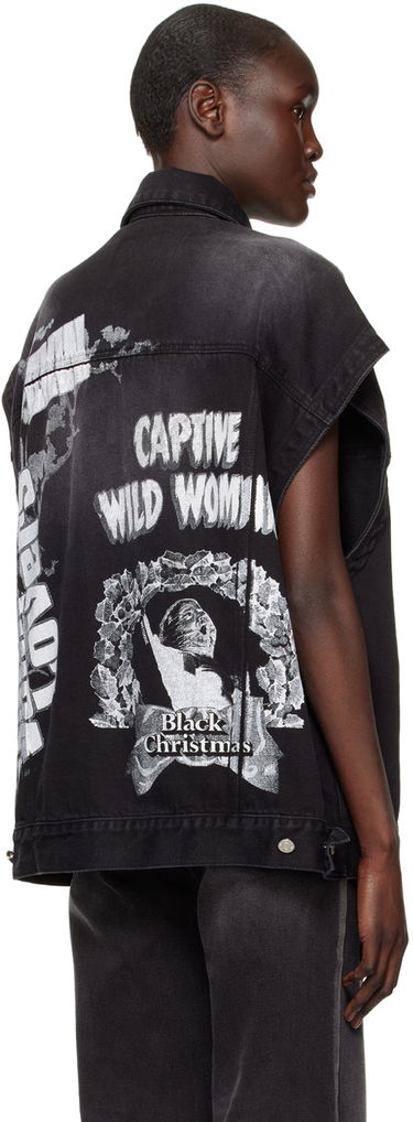 Vest We11done We11done Horror Movie Sleeveless Denim Jacket Sort | WD-DV3-22-384-U-BK, 2