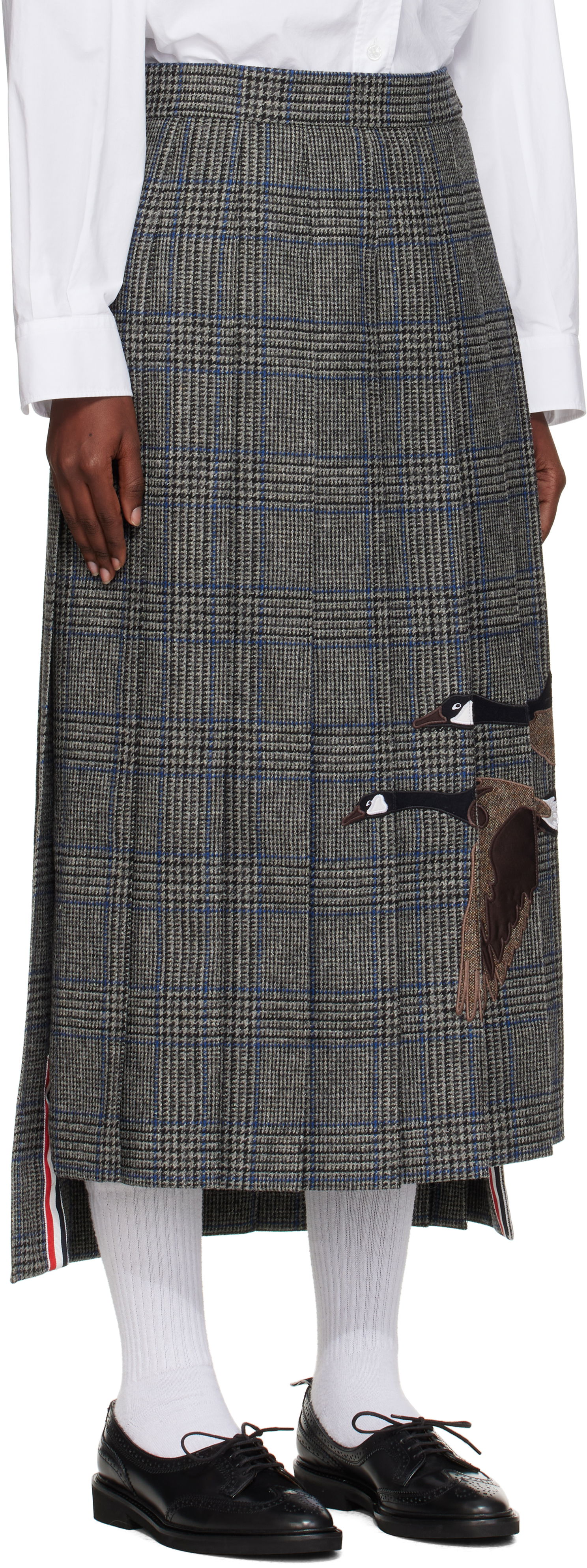 Nederdel Thom Browne Thom Browne Classic Pleated Maxi Skirt with Appliqué Grå | FGCA24E-E1376, 1