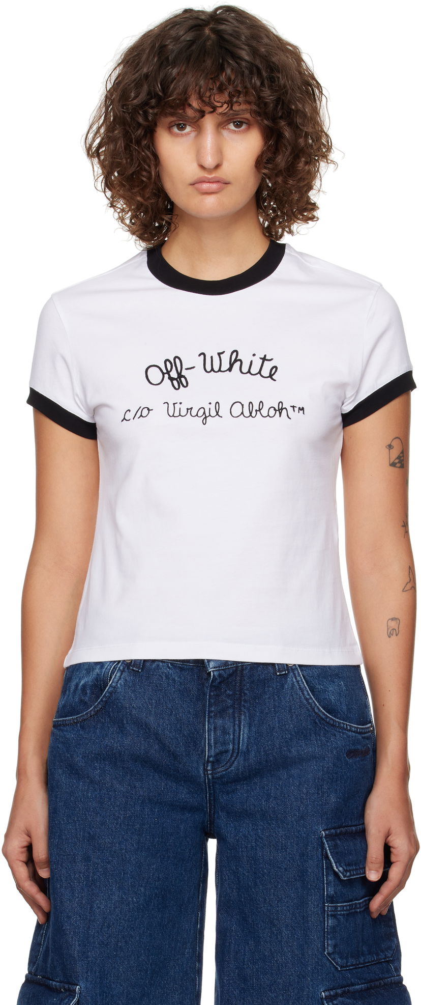 T-shirt Off-White Embroidered Script Logo Fitted T-Shirt Hvid | OWAA112F24JER0010110