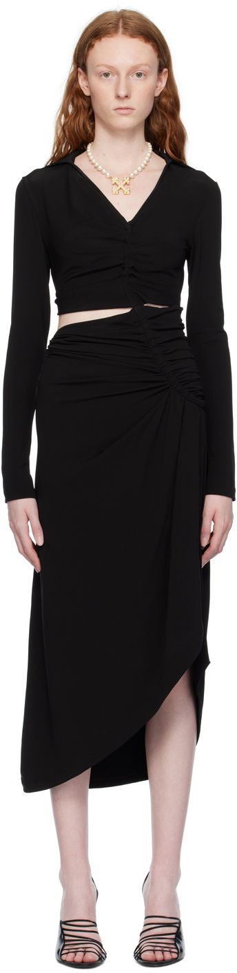 Kjole Off-White Black Ruched Midi Dress Sort | OWDB455S23FAB0011000