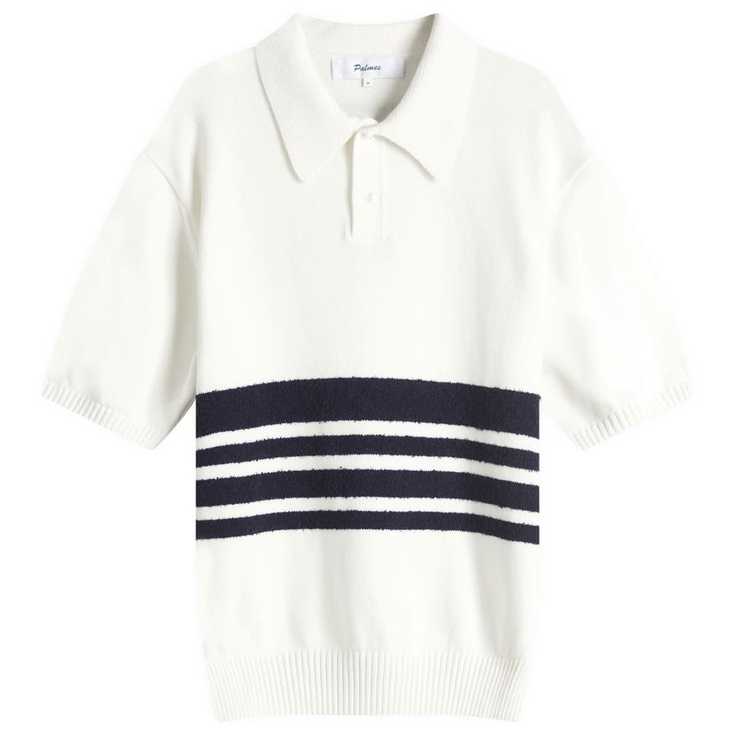 Sweater Palmes Palmes Panel Knit Polo Shirt, Size Large Hvid | P40-0019-062