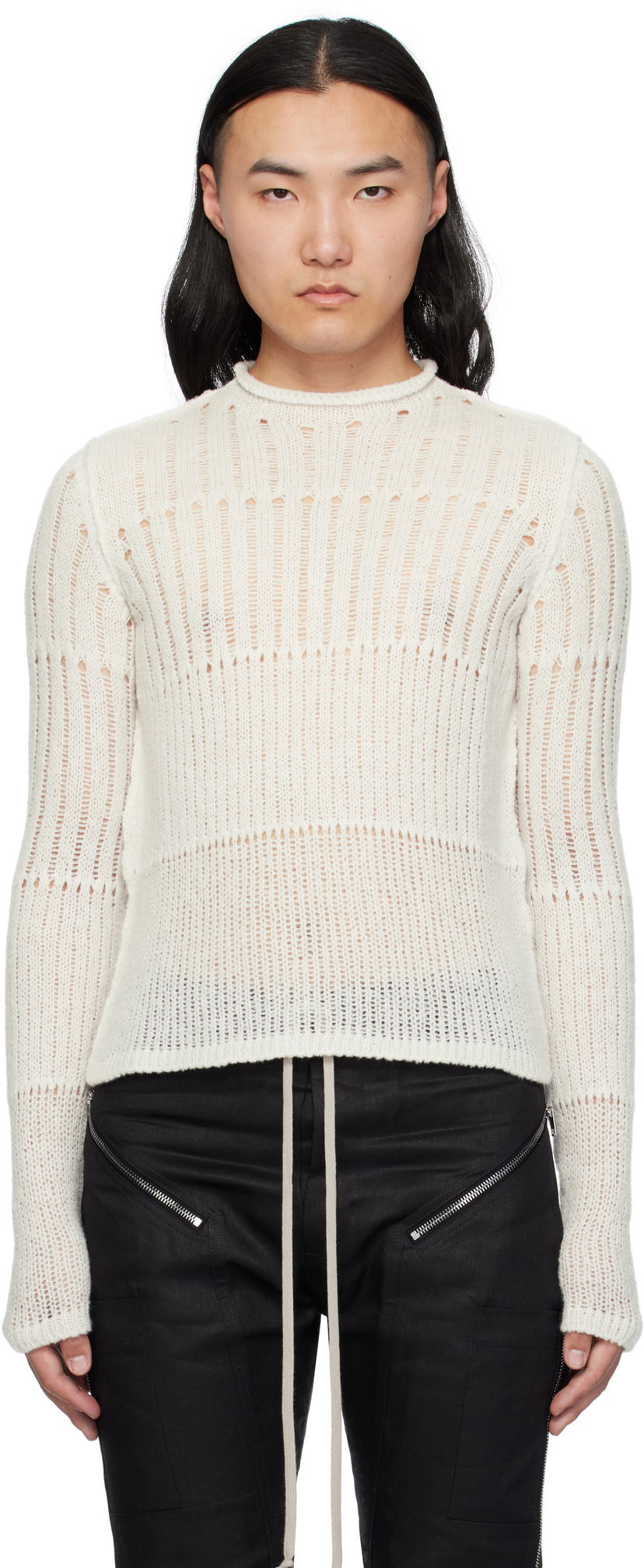 Sweater Rick Owens Rick Owens Hollywood Grid Knit Cropped Sweater Hvid | RU01E5680 KGRID