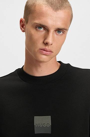 Sweatshirt BOSS Cotton-Terry Sweatshirt with Split Logo Sort | 50542847, 1