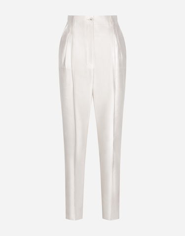 Bukser Dolce & Gabbana Dolce & Gabbana Shantung Silk Pants Hvid | FTCJDTFU1L5W3789, 0