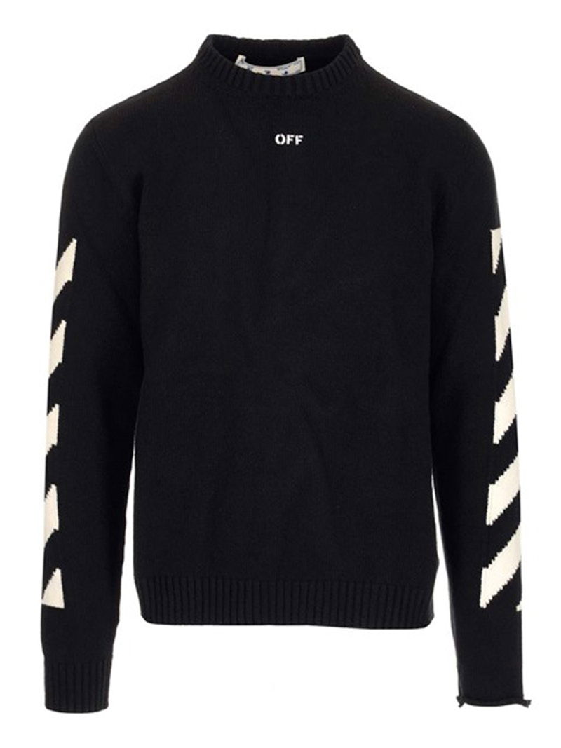 Sweater Off-White Diagonal Crewneck Sweater Sort | OMHE023C99KNI0011001