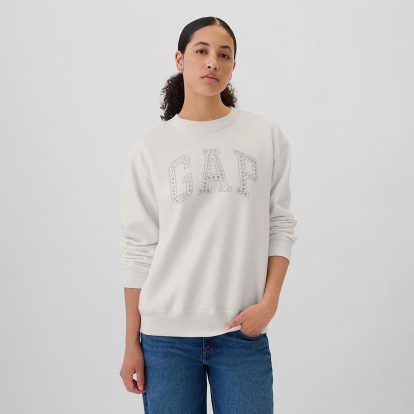 Sweatshirt GAP Logo Crew White Rhinestone Hvid | 554936-35