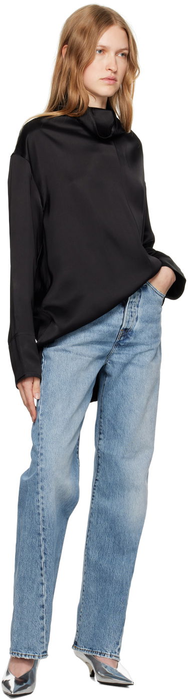 Skjorte TOTEME Funnel Neck Satin Blouse Sort | 244-WRT0371-FB0208, 3