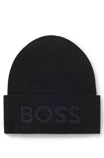 Beanie BOSS BOSS Wool-Blend Beanie with Embroidered Logo Sort | 50522449, 0