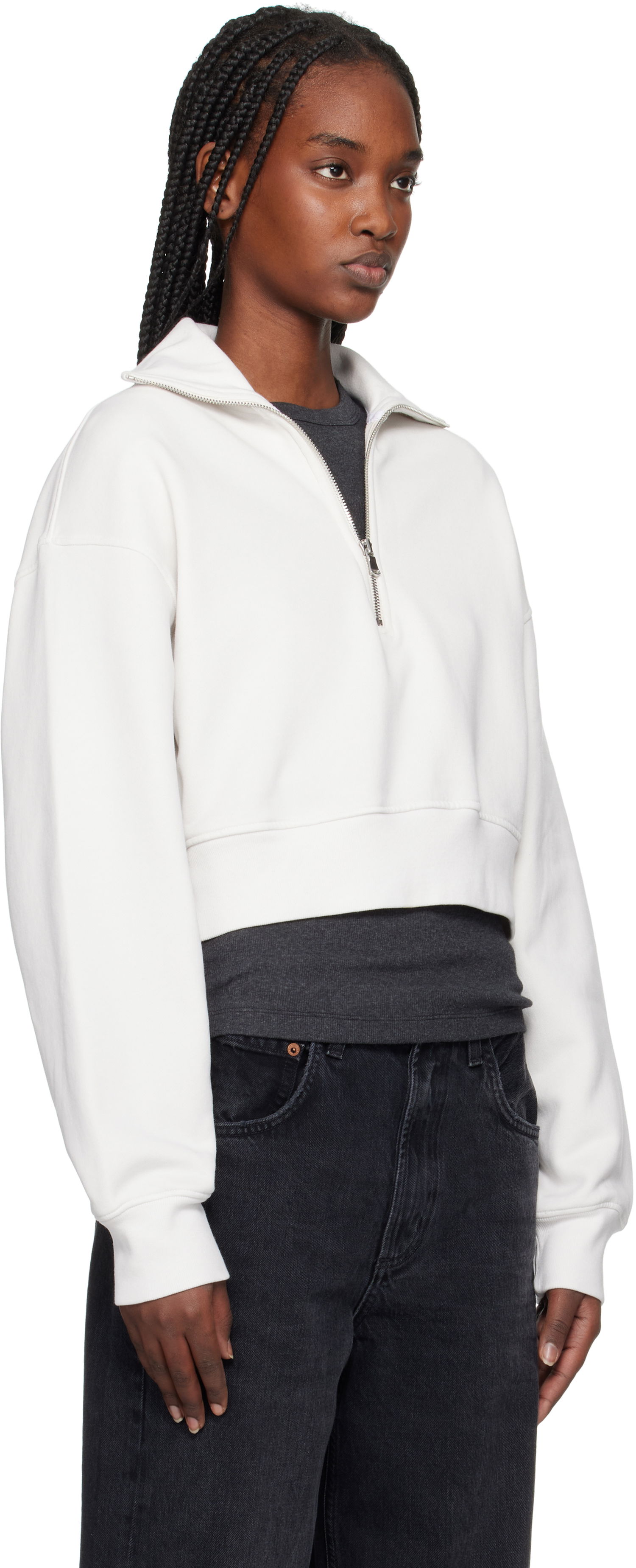 Sweatshirt AGOLDE AGOLDE Bethan Cropped Quarter Zip Sweatshirt Hvid | A7349-1697, 1