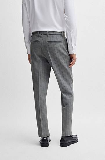 Bukser BOSS Tapered-Fit Pinstripe Stretch Trousers Grå | 50534997, 1