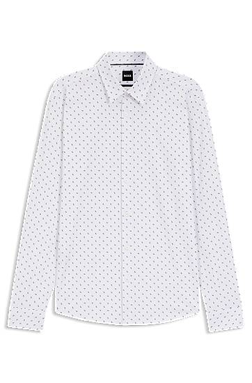Skjorte BOSS Slim-fit printed performance-stretch jersey shirt Hvid | 50550654