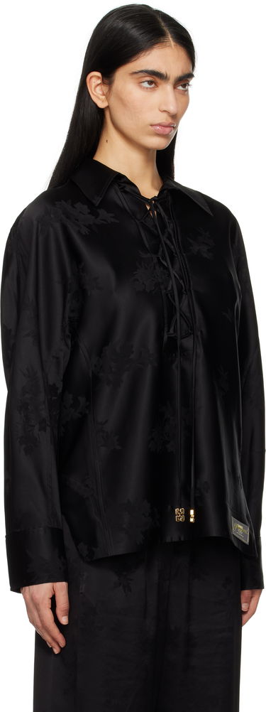 Skjorte GANNI GANNI Satin Jacquard Tie-String Shirt Sort | W0359, 1