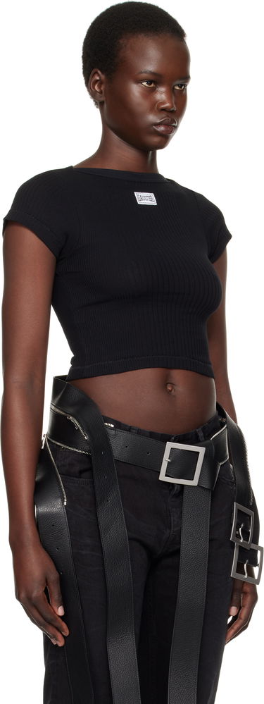 Crop top Jean Paul Gaultier Jean Paul Gaultier 'The Patch' Ribbed Crop T-Shirt Sort | 25/33-F-TS105P-J054-00, 1