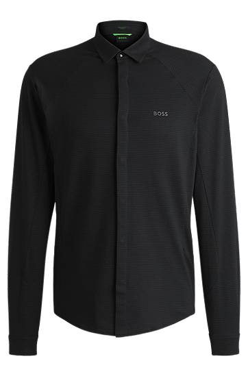 Skjorte BOSS Regular-Fit Knitted Cotton Piqué Shirt Sort | 50540201