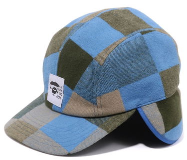 Kasket BAPE BAPE Block Check Earflap Cap Blå | 001CPI801001M, 3