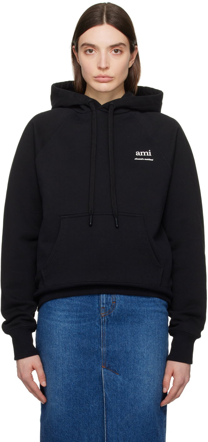 Sweatshirt AMI Paris Raglan Hoodie Sort | USW224.747