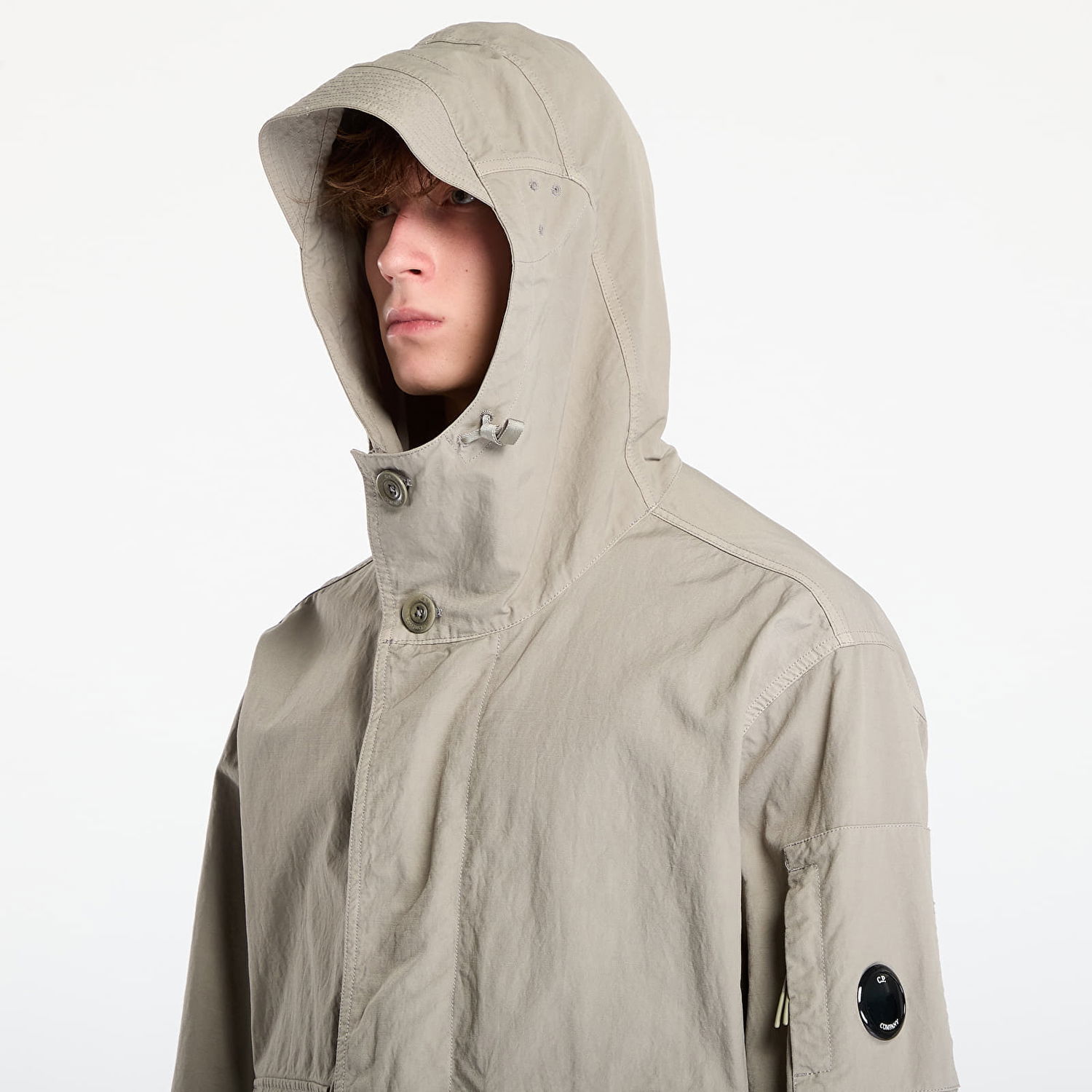 Jakke C.P. Company Twill Hooded Short Jacket Fungi Grey Beige | 19CMOW069A110305G-356, 1