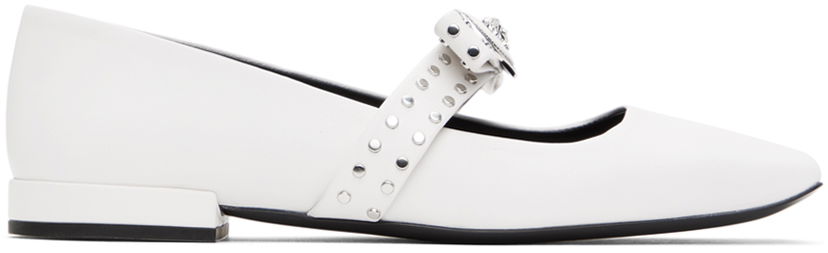 Tøj Versace Versace Gianni Ribbon Studded Ballerina Flats Hvid | 1016073_1A01006_1W00P