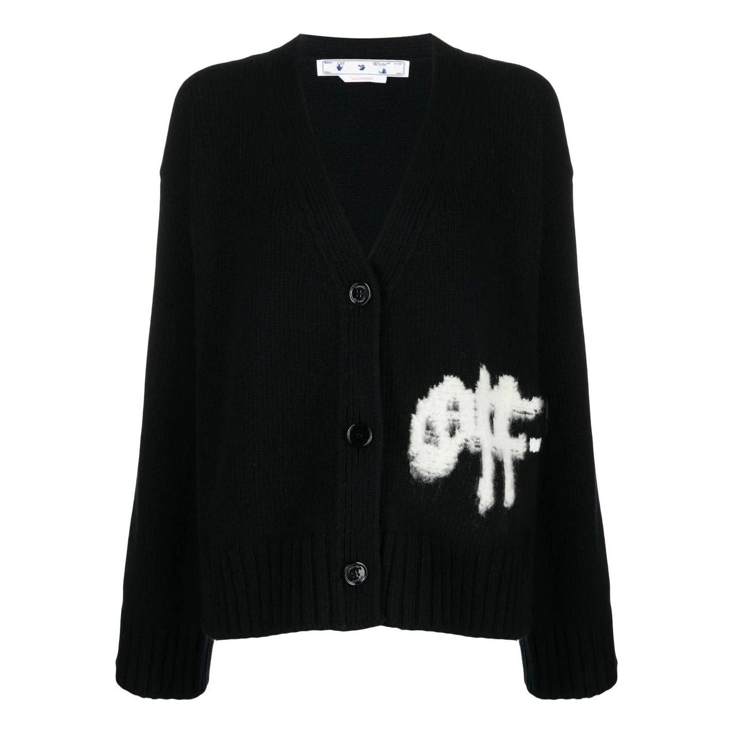 Sweater Off-White Logo Intarsia Cardigan Sort | OWHB031F22KNI0011001, 0