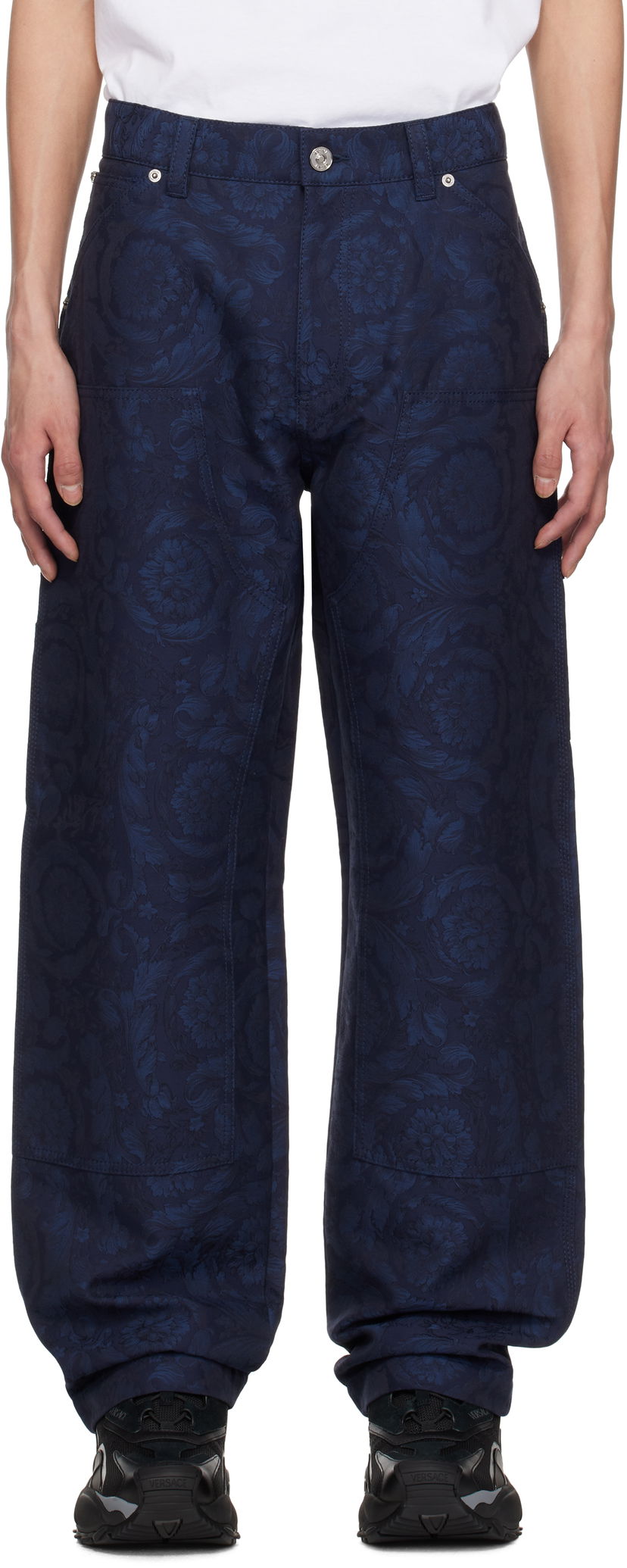 Jeans Versace Versace Barocco Jacquard Carpenter Trousers Blå | 1018885_1A09781