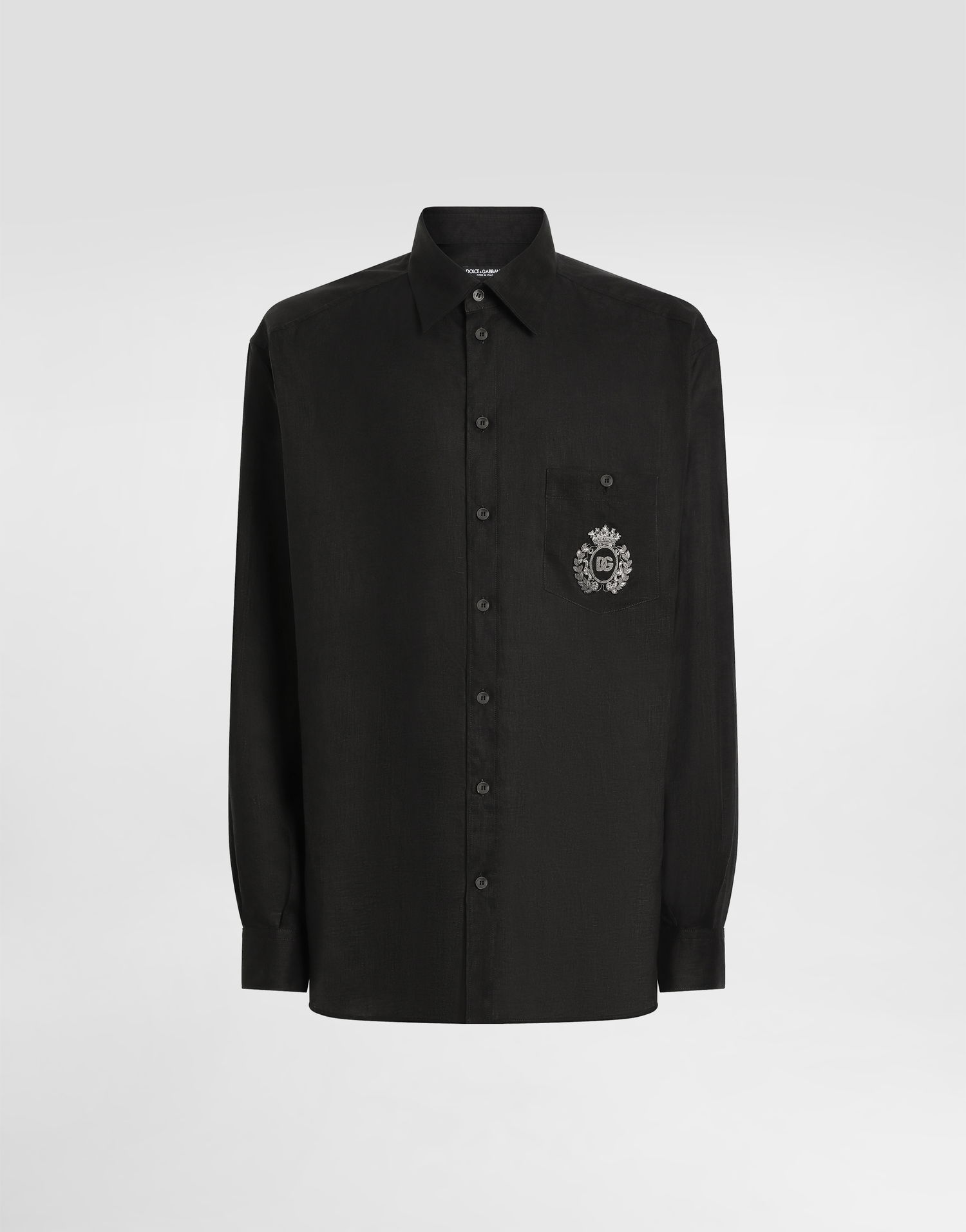 Skjorte Dolce & Gabbana Dolce & Gabbana Heraldic Patch Linen Shirt Sort | G5MS2ZFU4IKN0000, 0