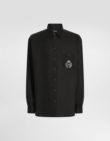 Skjorte Dolce & Gabbana Dolce & Gabbana Heraldic Patch Linen Shirt Sort | G5MS2ZFU4IKN0000, 0
