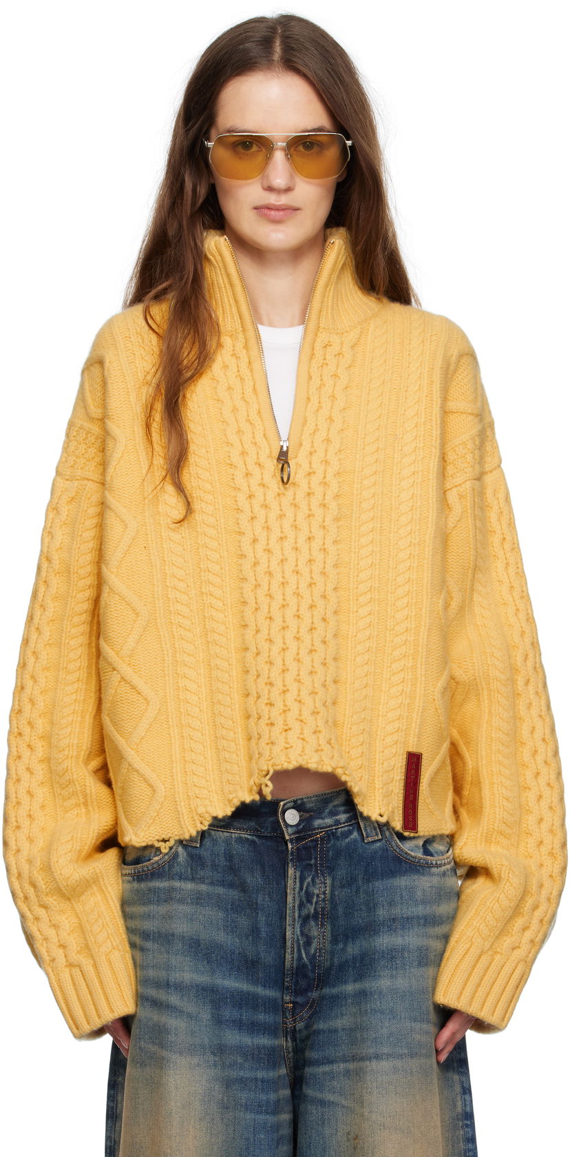 Sweater Martine Rose Martine Rose Cropped Cable Knit Half-Zip Sweater Gul | 972YA18721