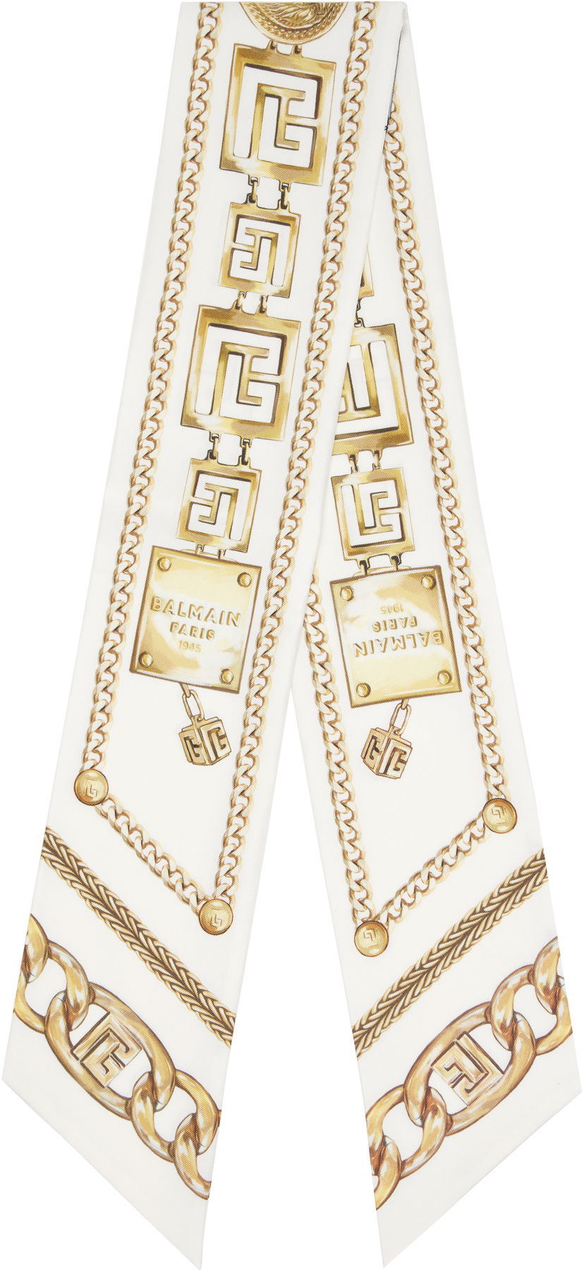 Tørklæde Balmain Printed Silk 'Balmain Chains' Bandana Hvid | FF1XF090SF15