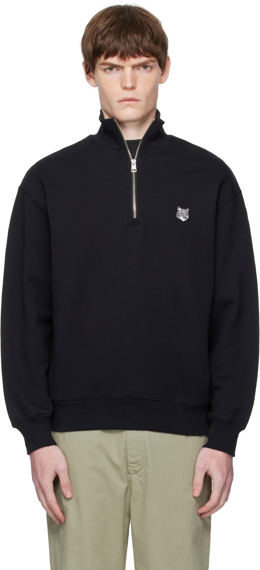 Sweatshirt MAISON KITSUNÉ Maison Kitsuné Fox Head Comfort Half Zip Sweatshirt Sort | PM00305KM0341