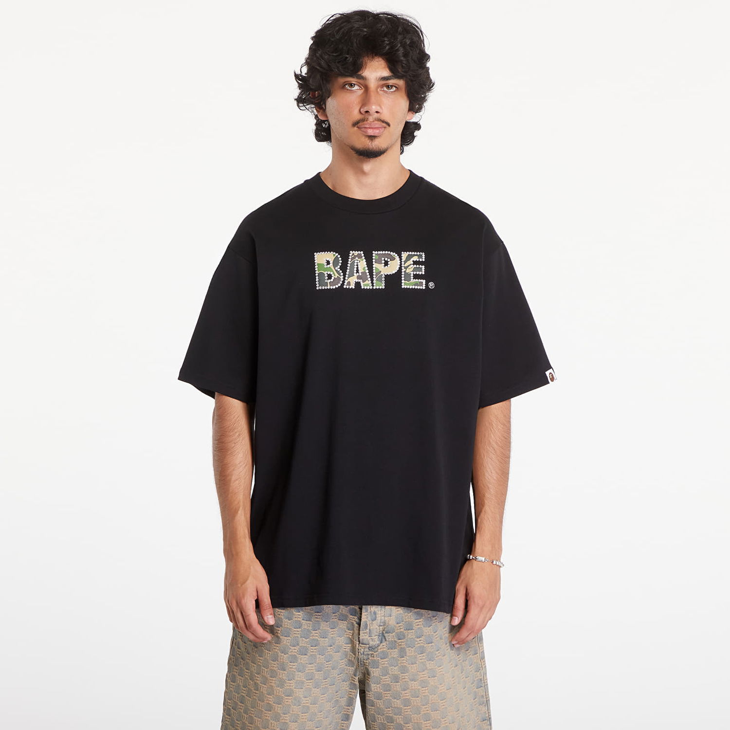 T-shirt BAPE A BATHING APE Rhinestone Logo Relaxed Fit Short Sleeve Tee Black Sort | 001CSK801307M BLK, 0