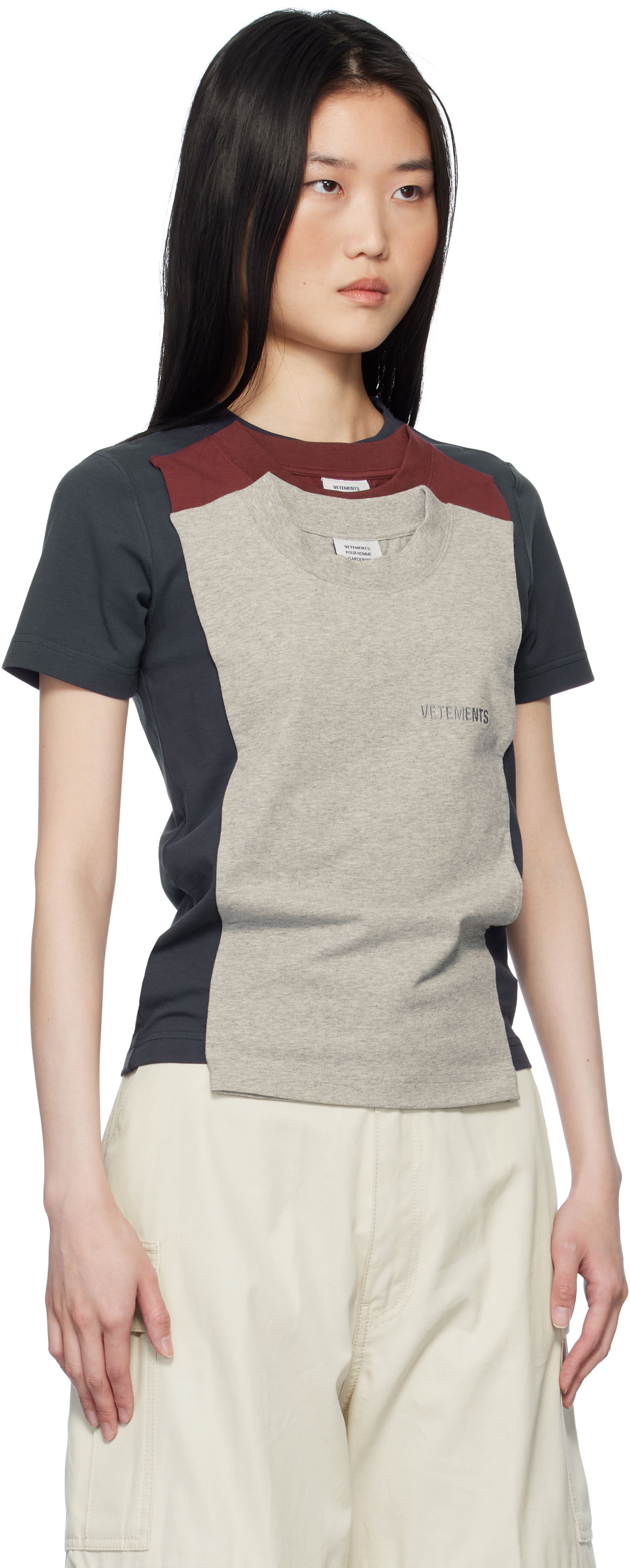 T-shirt VETEMENTS Vetements Layered Fitted T-Shirt Grå | MA66TR620N, 1