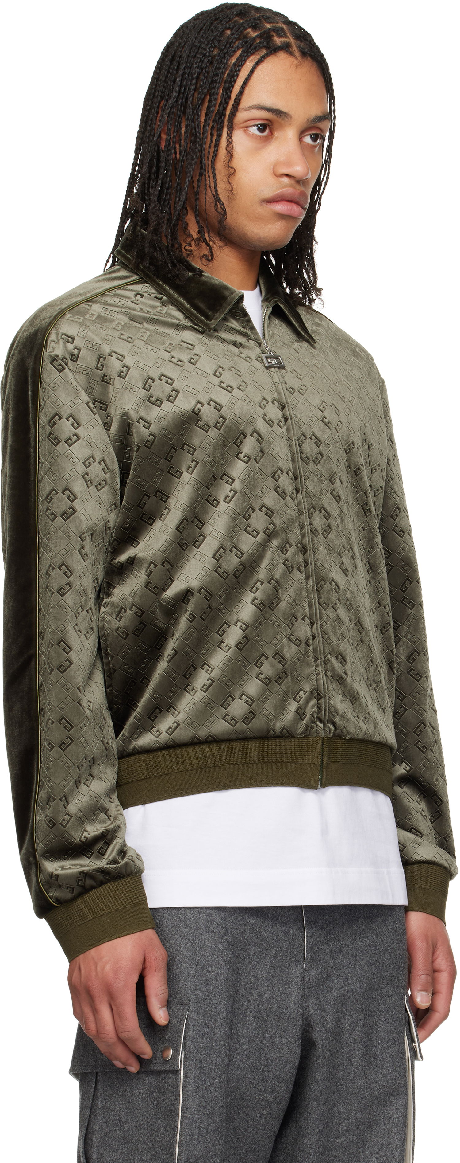 Bomberjakke Givenchy Givenchy Monogram 72 Velvet Track Jacket Grøn | BM01A4316Z300, 1