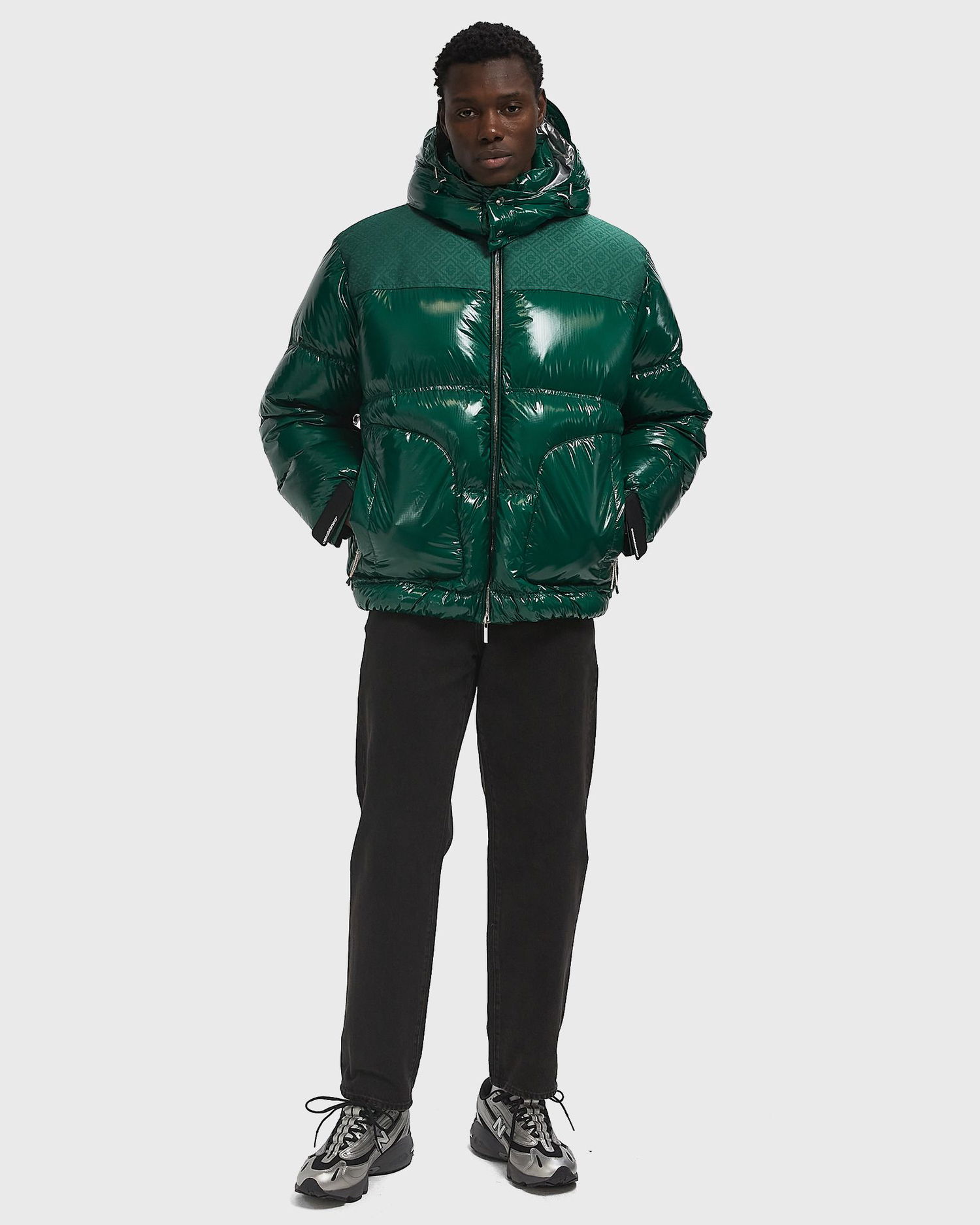 Puffer jakke Casablanca Shiny Hooded Puffer Jacket Grøn | MPF25-OT-197-01, 1