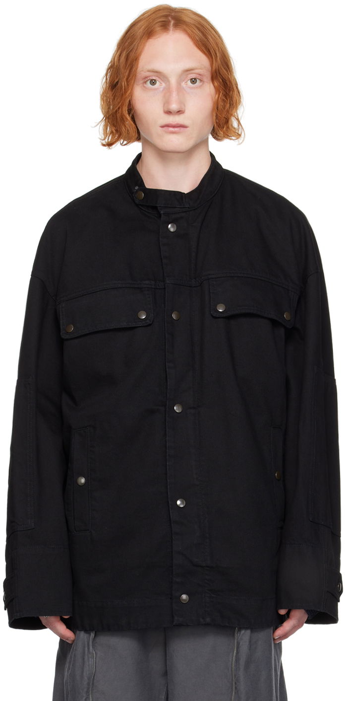 Jakke Dries Van Noten Press-Stud Denim Jacket Sort | 242-020500-9377
