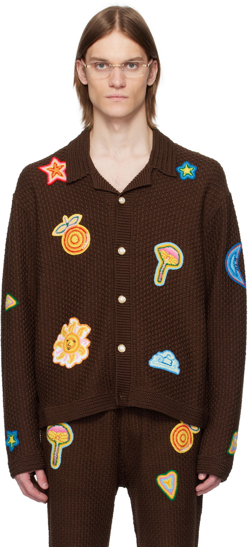 Sweater Casablanca Casablanca Crochet Motif Cardigan Brun | MS25-KW-912-01