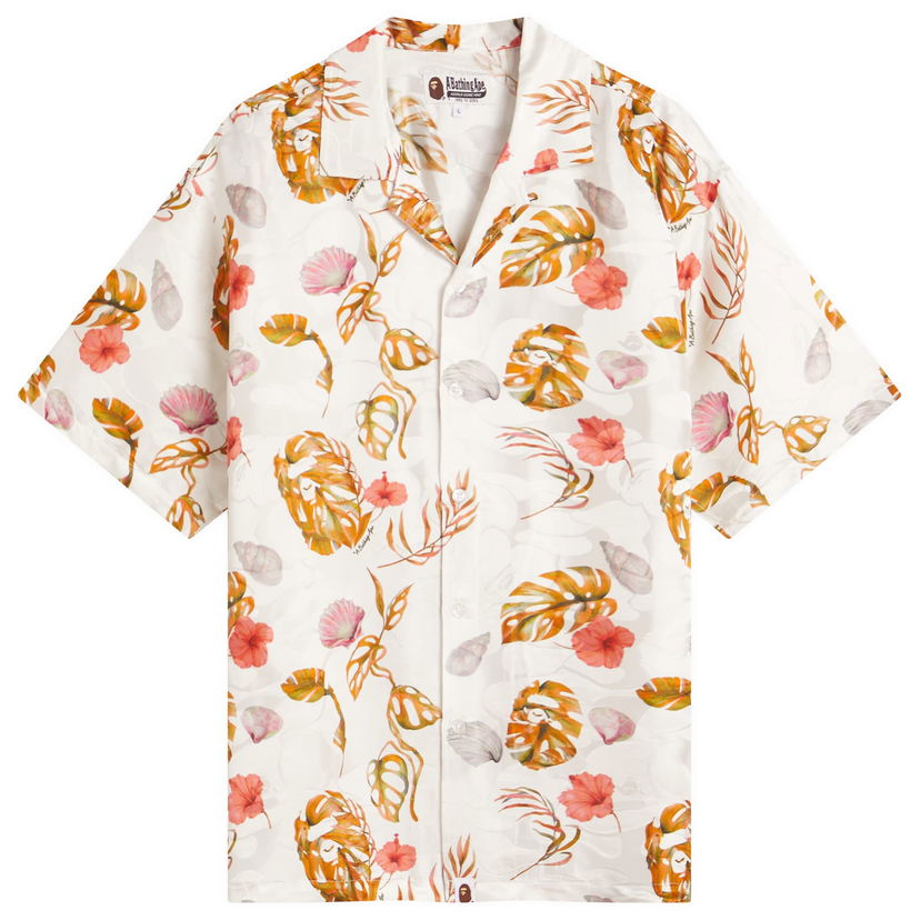 Skjorte BAPE A Bathing Ape Vacation Pattern Open Collar Shirt, Size Large Hvid | 001SRL301308M-WHT