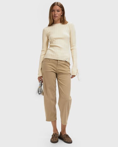 Sweater ØLÅF Tie Sleeve Ribbed Knit Top Hvid | W220708-OFF-WHITE, 2