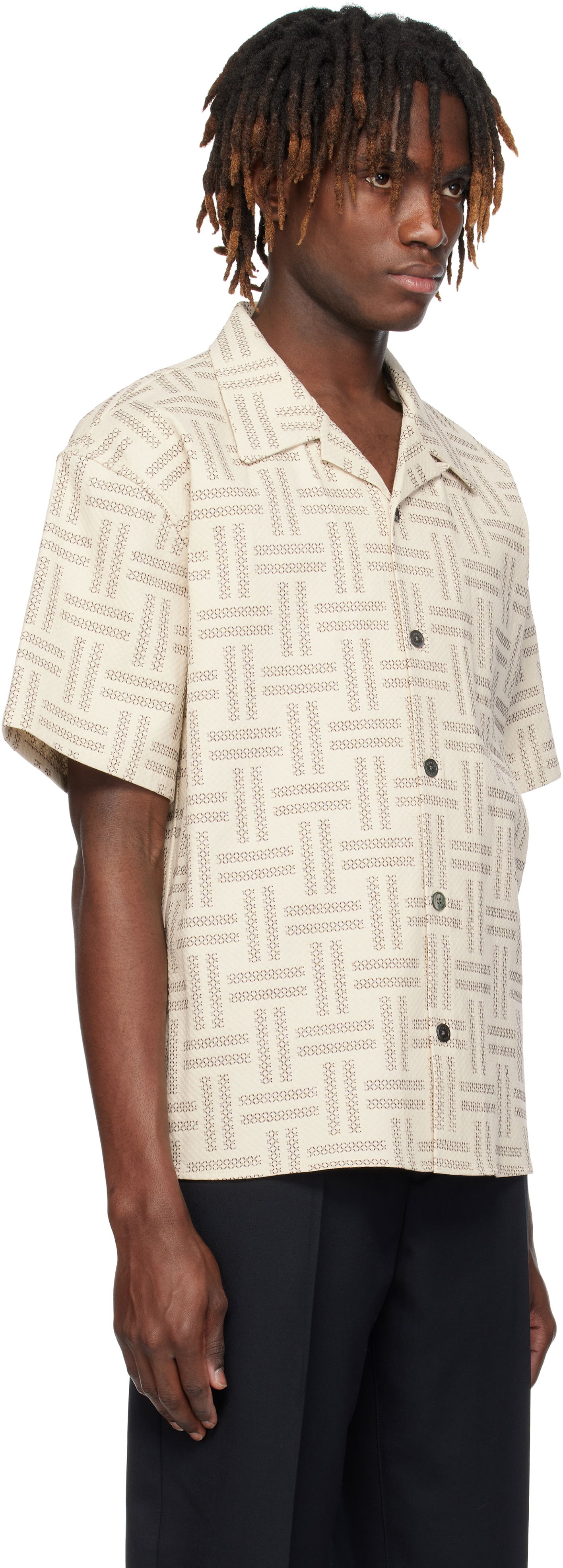 Skjorte KENZO Kenzo Paris 'KENZO Weave' Short Sleeve Shirt Beige | FF55CH1109JF, 1