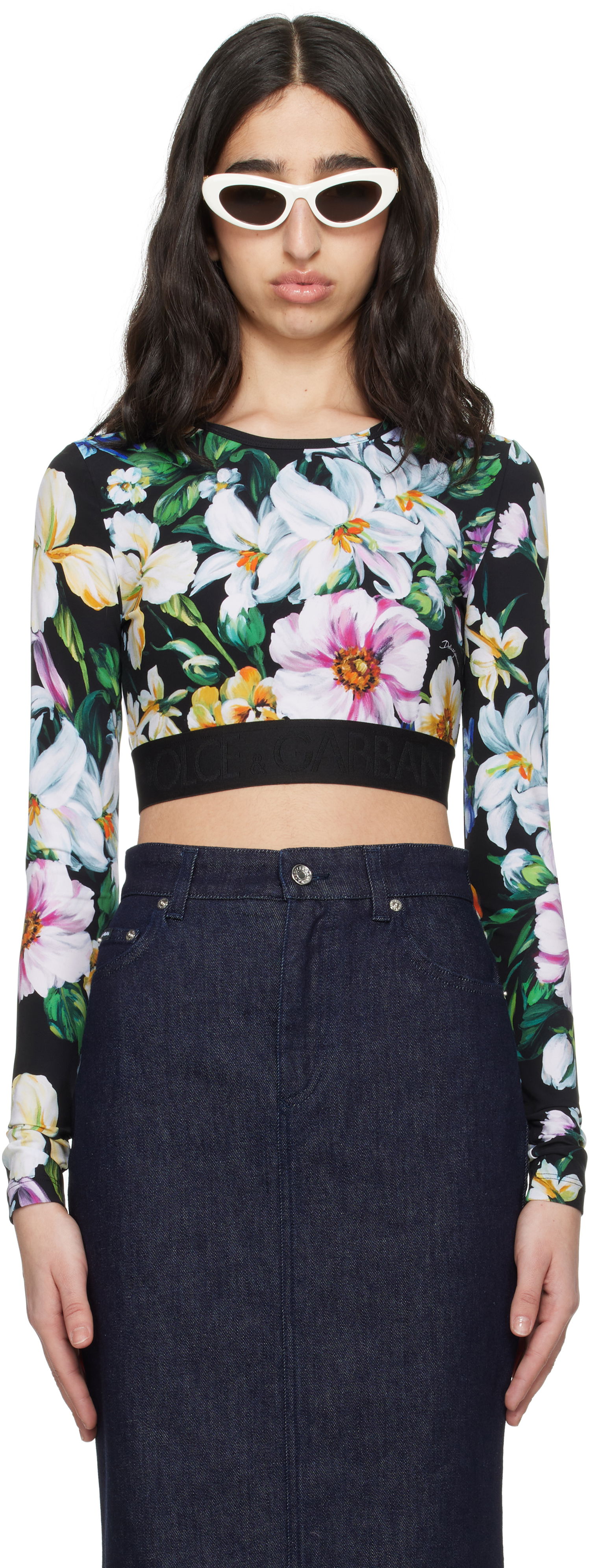 Crop top Dolce & Gabbana Dolce&Gabbana Floral Print Activewear Crop Top Sort | F8N51T FSG8L, 0