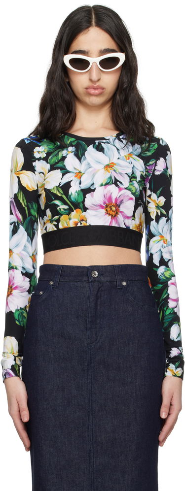 Crop top Dolce & Gabbana Dolce&Gabbana Floral Print Activewear Crop Top Sort | F8N51T FSG8L, 0