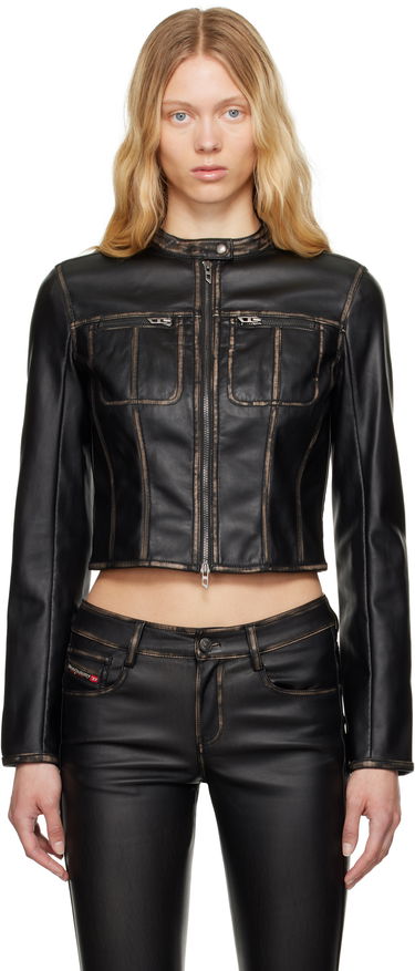 Jakke Diesel G-Lobe Faux-Leather Cropped Jacket Sort | A16660 0IKAR, 0