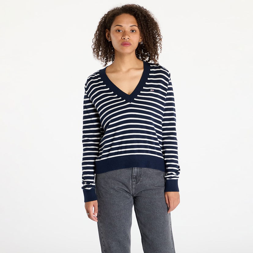 Sweater Tommy Hilfiger Essential Vneck Sweater Blue Blå | DW0DW18670 0A5