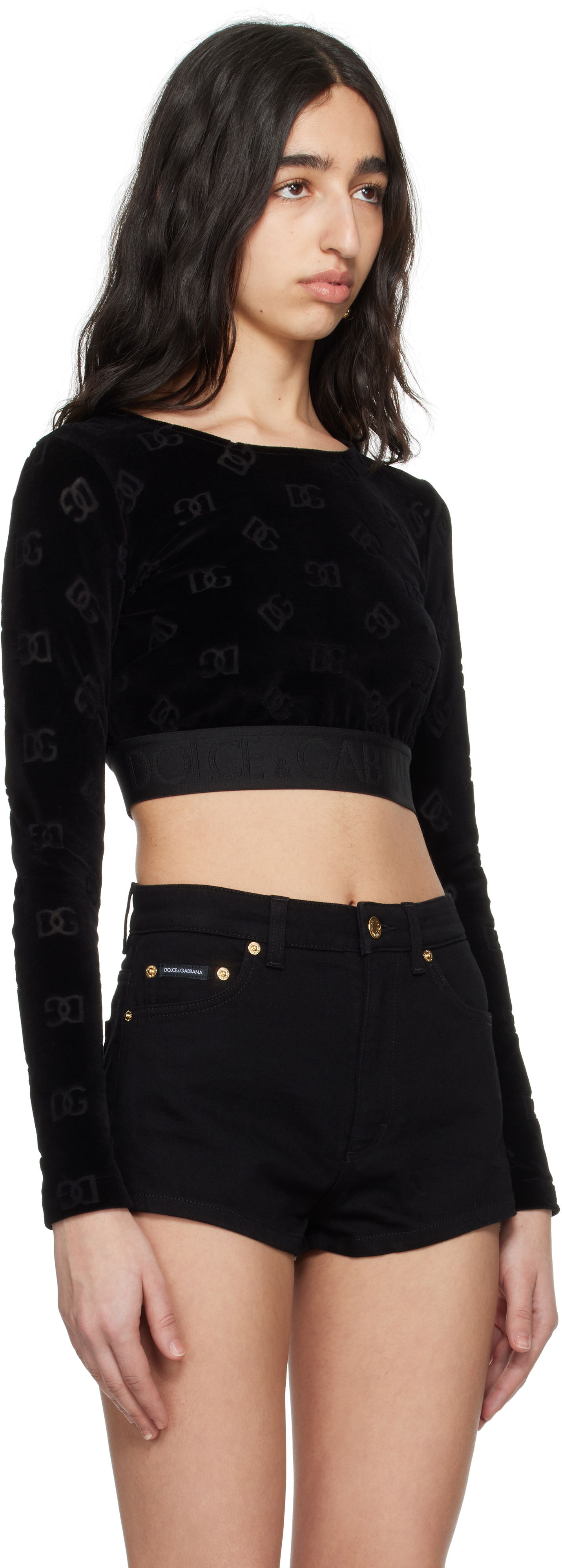 Crop top Dolce & Gabbana Dolce&Gabbana Jacquard DG Logo Crop Top Sort | F778LT FJ7DL, 1