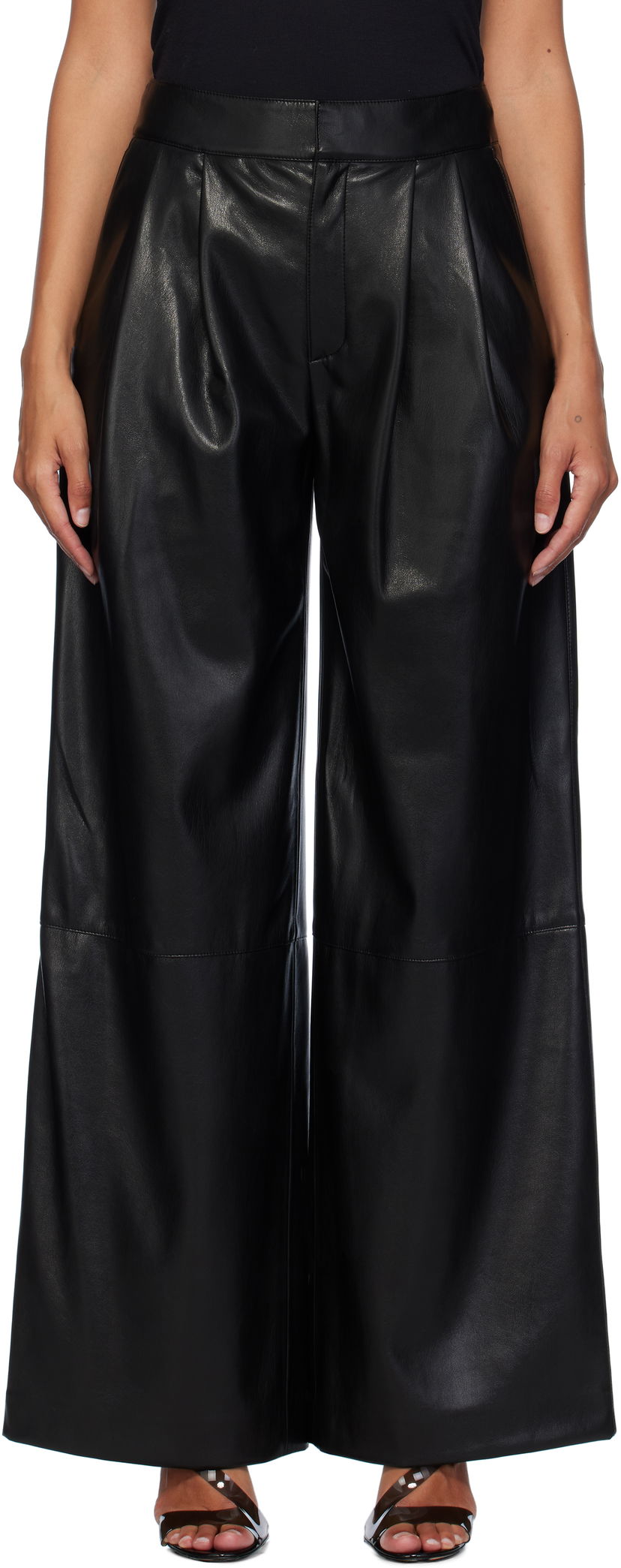 Bukser BOSS Pleat-Front Relaxed-Fit Faux-Leather Trousers Sort | 50518463