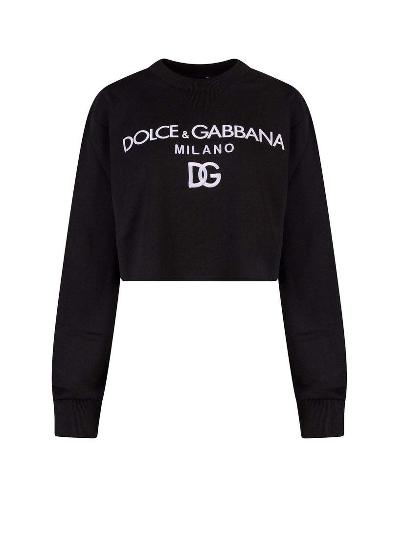 Sweatshirt Dolce & Gabbana Cotton Frontal Logo Sweatshirt Black Sort | F9O24ZFU7DU#N0000