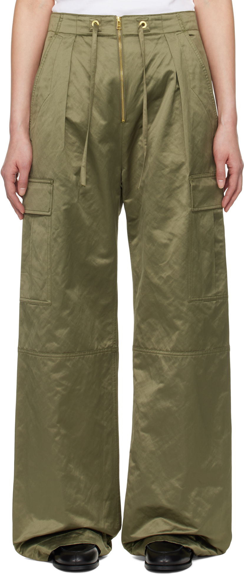 Cargo bukser AMI AMI Paris Satin Zipped Cargo Trousers Grøn | FTR310.CO0100