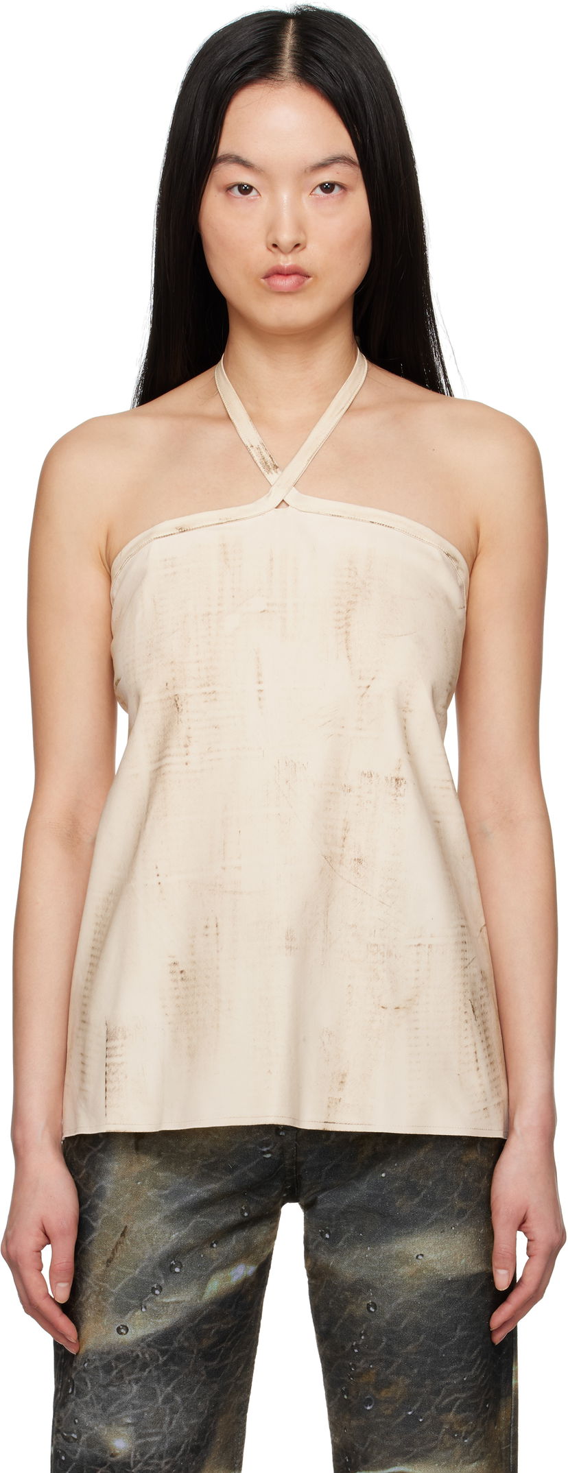 Tanktop Serapis Serapis Tar-Painted Halter Top Beige | SS25_HT_3