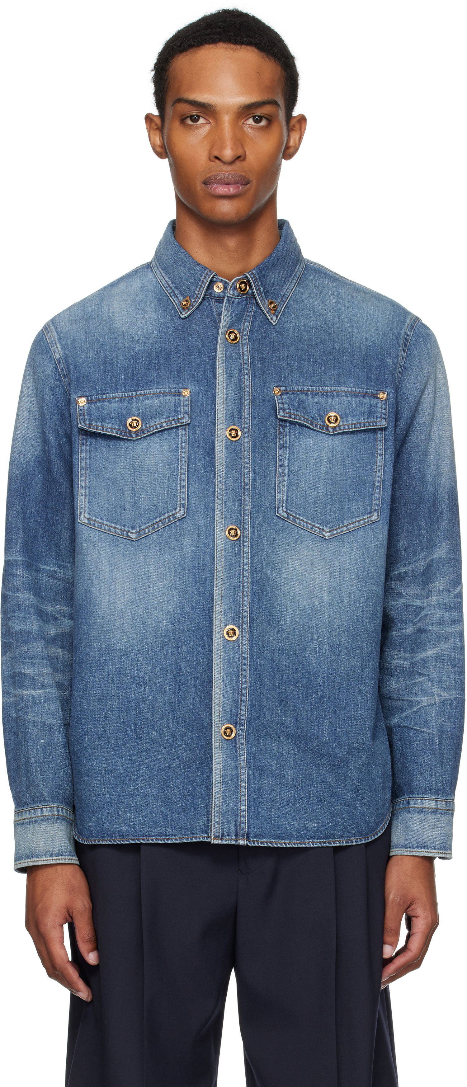 Skjorte Versace Versace Denim Shirt Blå | 1013887_1A14406, 0