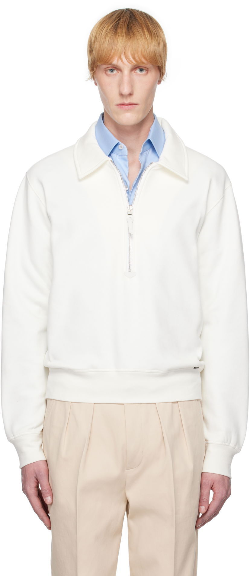 Sweater Tom Ford TOM FORD Cotton Cashmere Zip Rugby Jacket Hvid | JEL003-JMC050S25