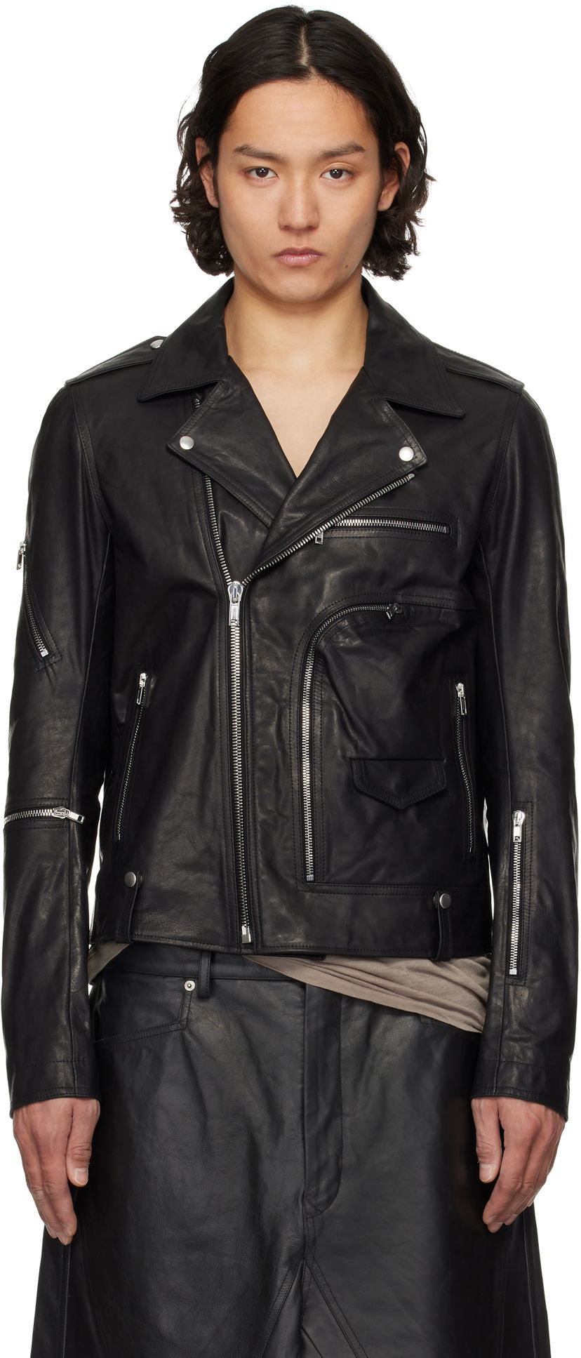 Jakke Rick Owens Rick Owens Hollywood Bauhaus Stooges Leather Jacket Sort | RU01E5765 LSU